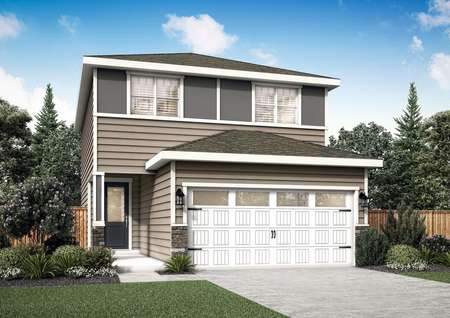 Rendering of the Baker floor plan, a two story home with siding