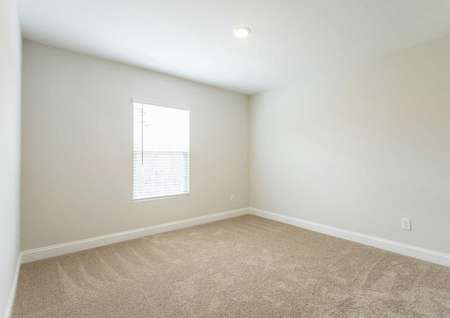 Hartford bedroom with tan carpet, white trim, and window