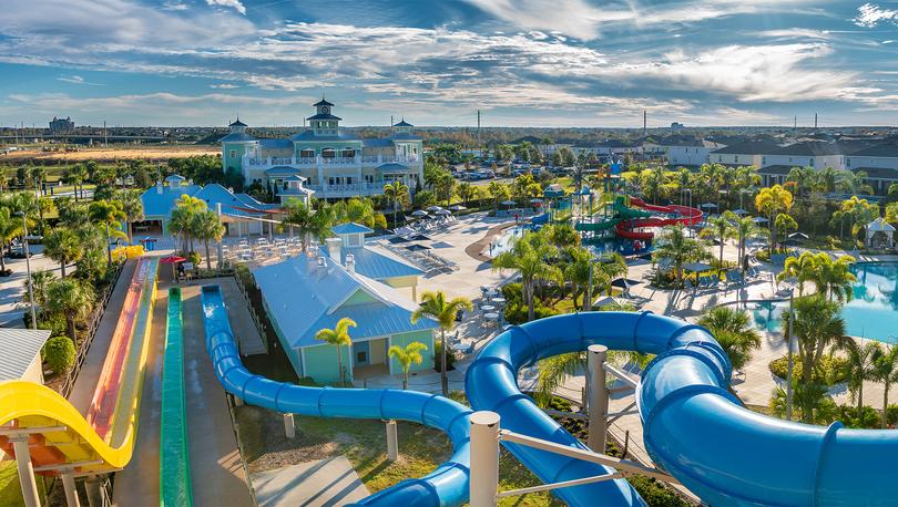 View from the top of the resort's water slides overlooking the water park. 
