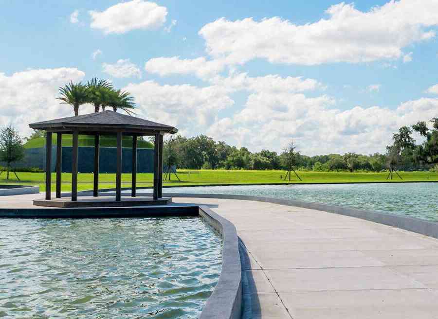 Mirada new home community park trails, water feature, and gazebo