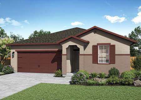 The Carmel plan has a stucco exterior and a two-car garage.