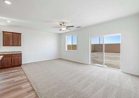 The spacious family room overlooks the back yard. 