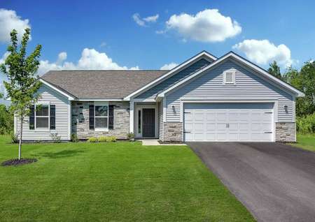 Chippewa single-family home with one level, green grass, and blue on blue finish
