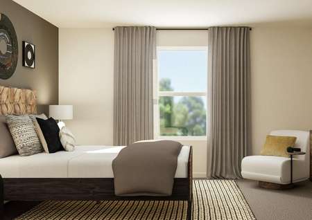 Rendering of a secondary bedroom
  featuring plush furniture and stylish décor. 