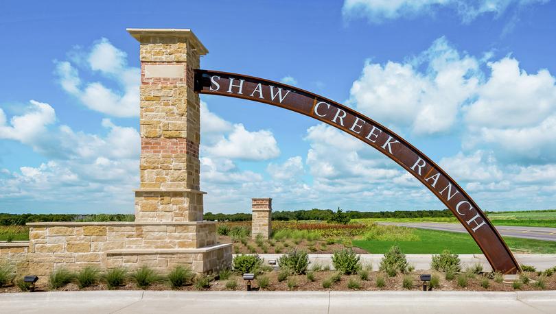The entry monument at Shaw Creek Ranch in Ferris, Texas.
