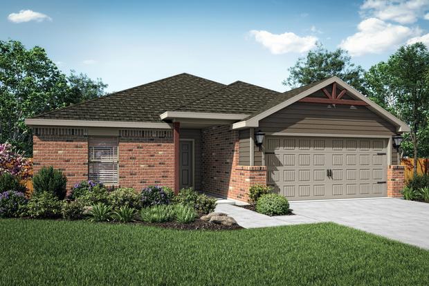 The Canton is a one-story home with siding and brick.