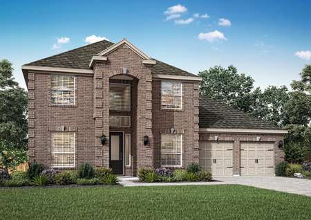 The Redwood B plan. A two-story home with beautiful brick exterior.