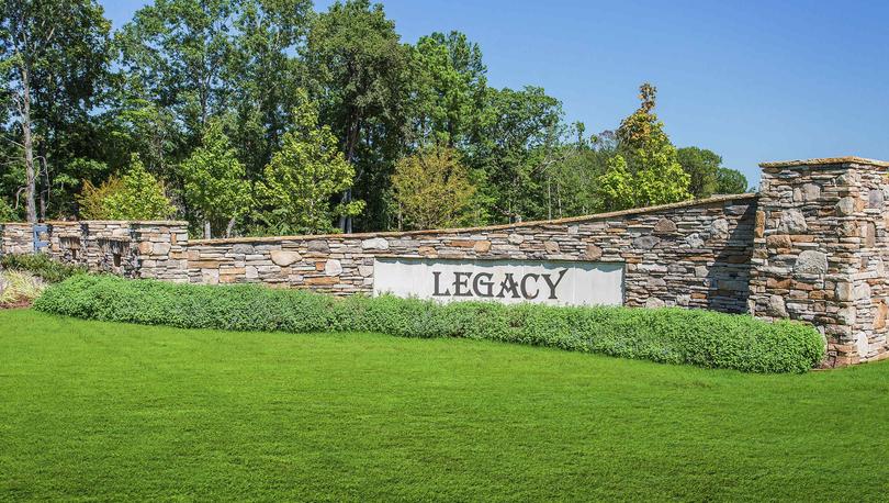 Monument sign made from brick at the Legacy community.