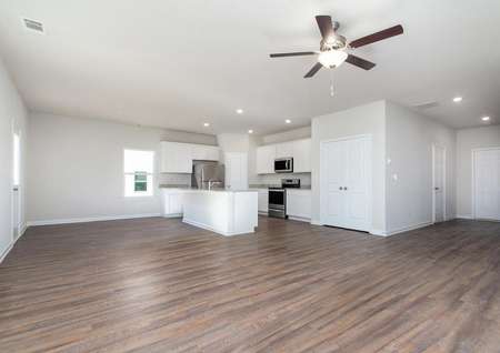 Spacious, open layout of the Avery. Including the chef-ready kitchen, dinning room, and family room.