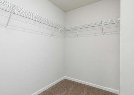 The walk-in closet is spacious and ready for your wardrobe