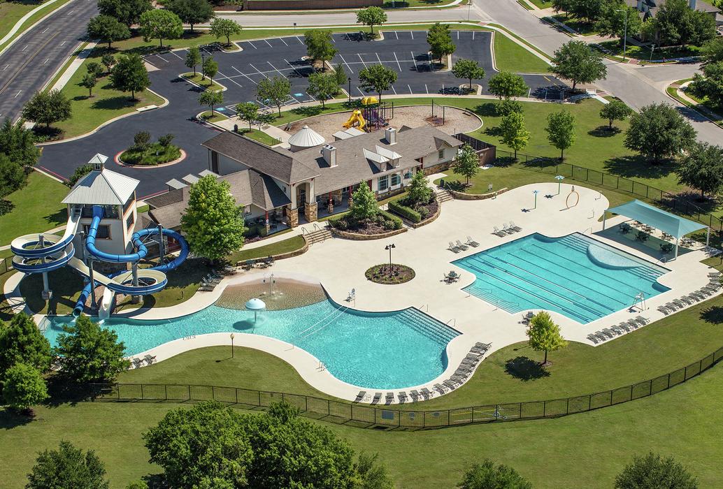 Aerial of pool and water park at ShadowGlen.