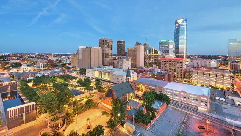 Oklahoma City, Oklahoma downtown skyline at twilight.