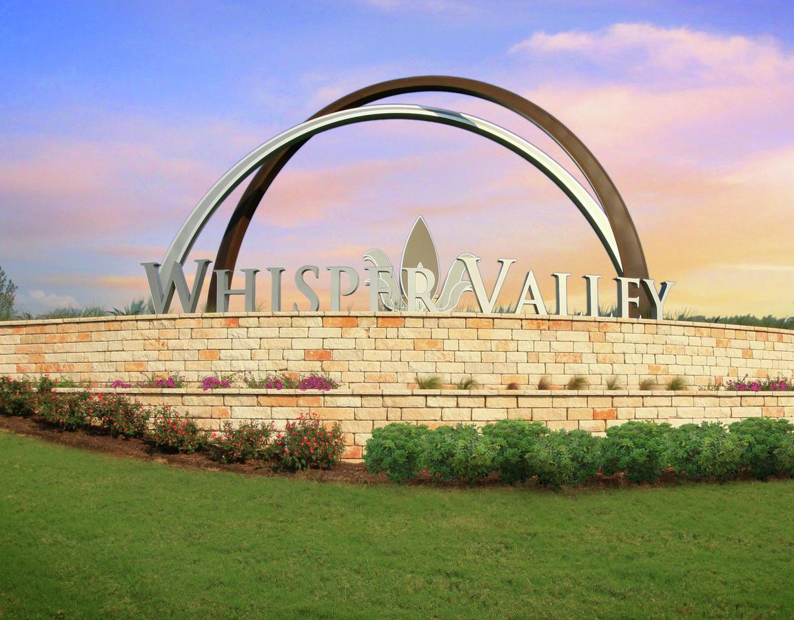 Whisper Valley monument at dusk.