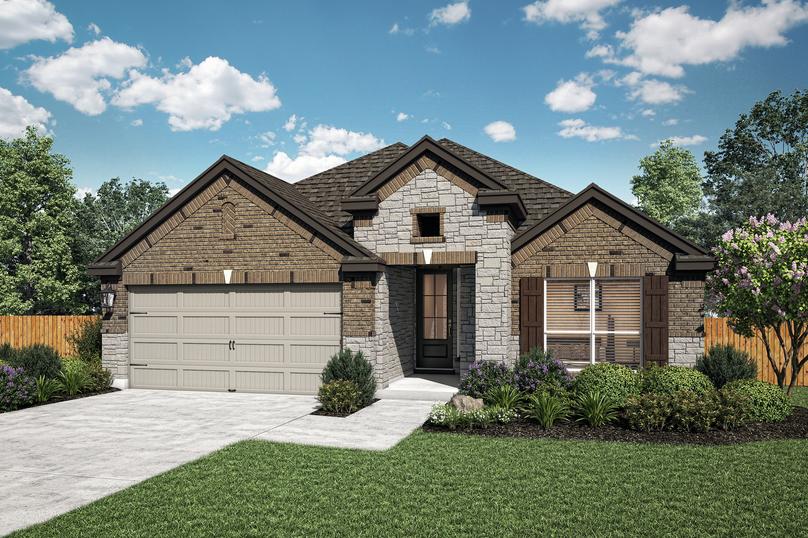 The Ferguson plan is a brick and stone single-story home.