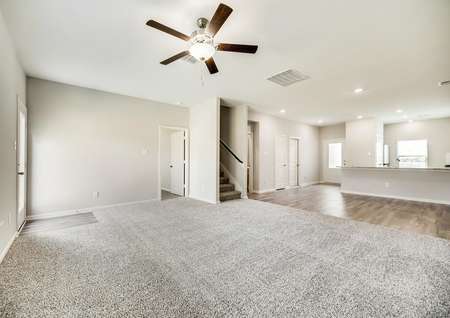 The family offers great natural light, an open layout and a ceiling fan.