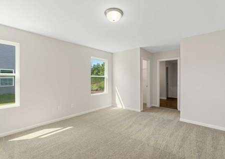 Burton finished room with ceiling light, off white walls with white trim, and lightly-colored carpeting