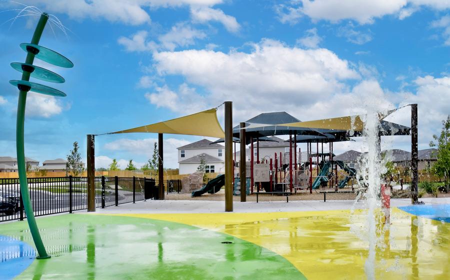 The park at Morningside Trails features a huge splash pad.