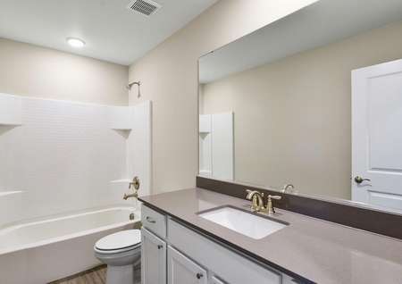 Secondary bathroom with tub/shower combo and vanity