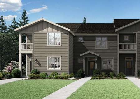 The Pendleton floor plan renderings with a sidewalk that leads to the home entryway.