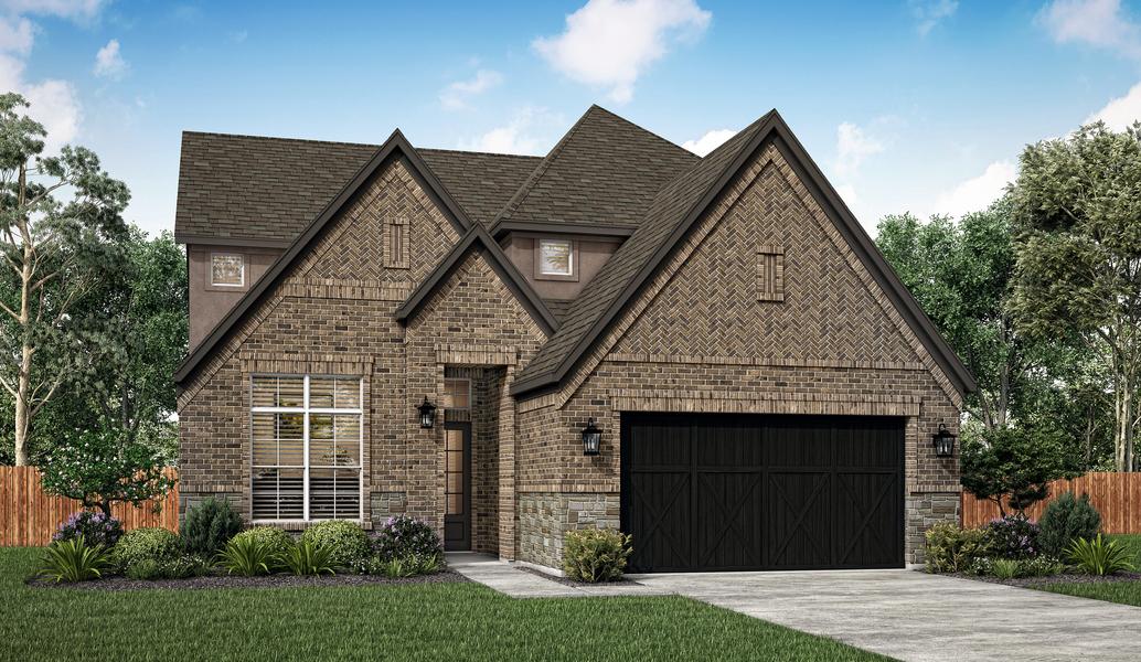 The Welch plan offers a beautiful brick and stone exterior.