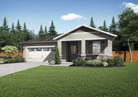Lincoln exterior rendering with green grass, single-story elevation, and two-car garage