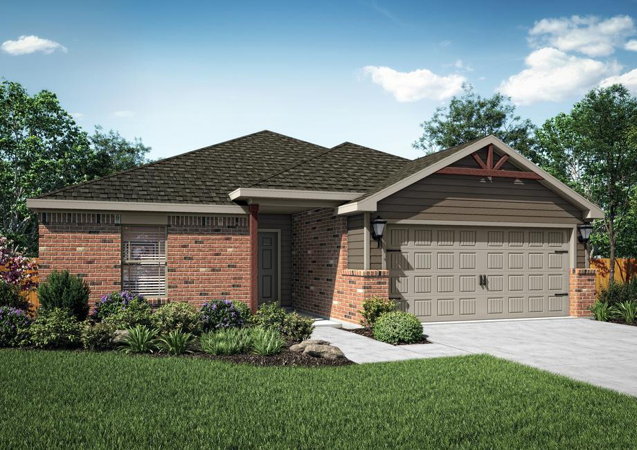 The Canton is a one-story home with siding and brick.