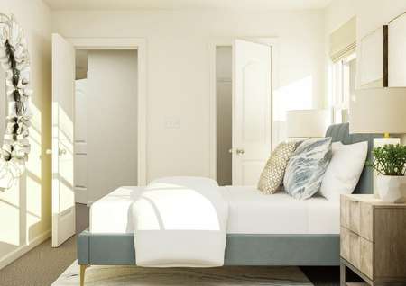Rendering of a secondary bedroom
  featuring plush furniture and plenty of natural light.