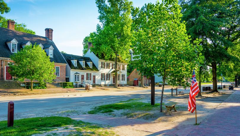 A view down the main street in Colonial Williamsburg, Virginia.