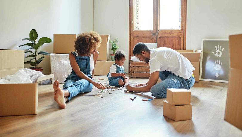 Family with moving boxes coloring.