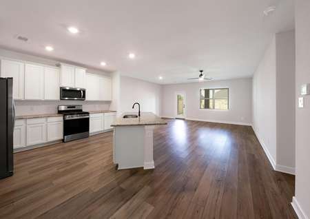 Kitchen looking into the spacious family room