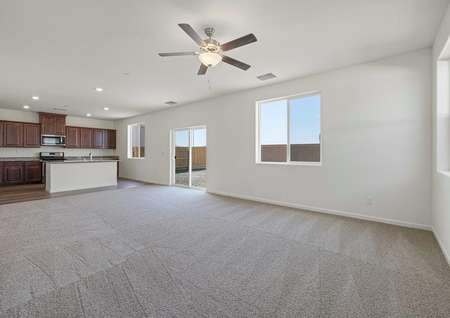 The spacious family room overlooks the back yard. 