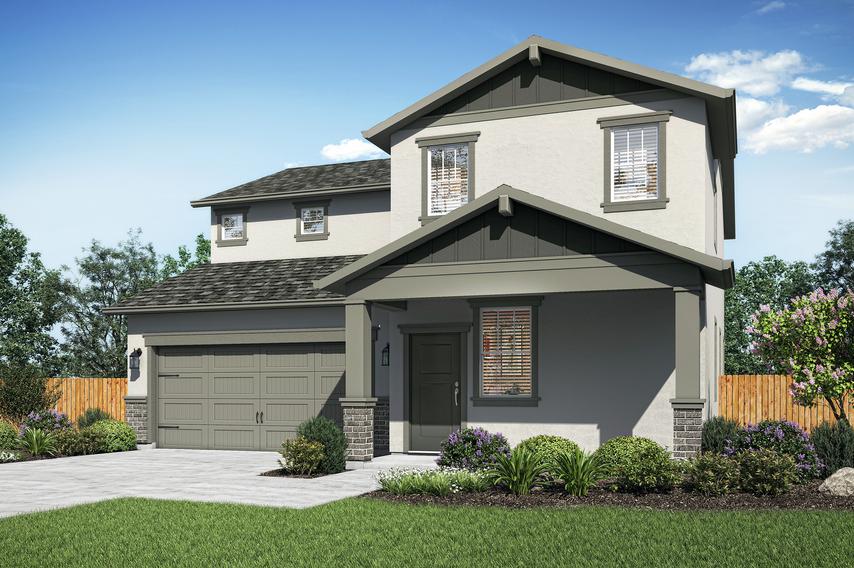 The Stinson has a gorgeous exterior with stucco and brick.