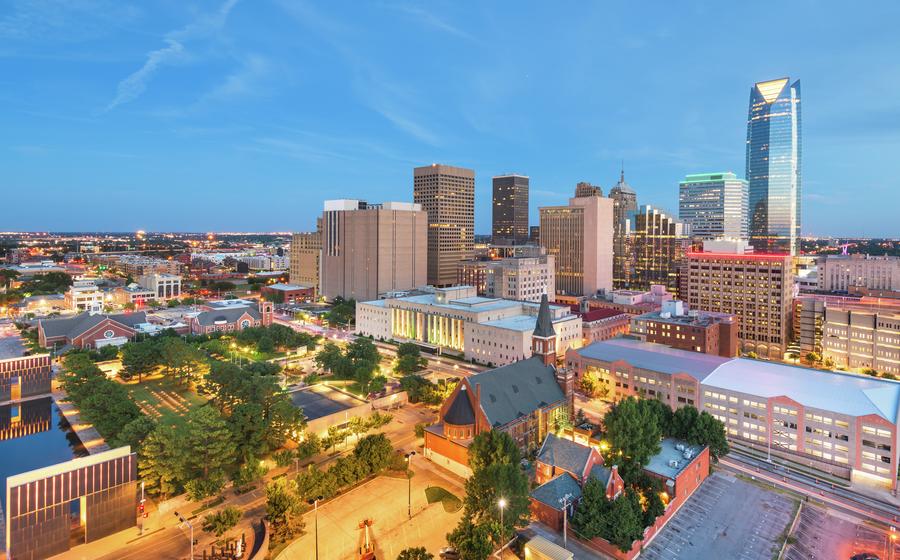 Oklahoma City, Oklahoma downtown skyline at twilight.