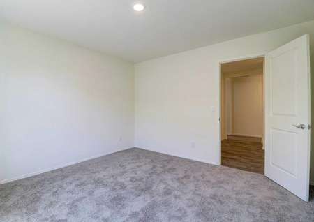 A secondary bedroom in the Picacho floor plan that has light brown carpet, white walls, a ceiling light fixture.