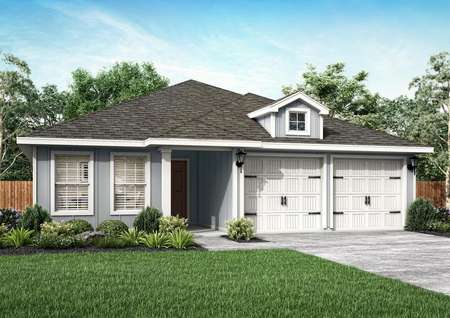 The Blanco plan has separate garages and a light blue exterior.