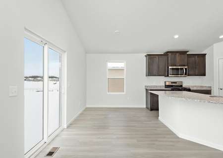 The dining room is spacious and has sliding glass doors