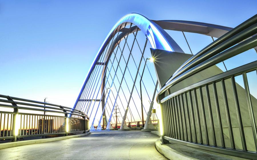 Minneapolis, Minnesota Lowry Bridge connecting the Northeast to North parts of the city with decorative steel archways, walking paths, and metal railings