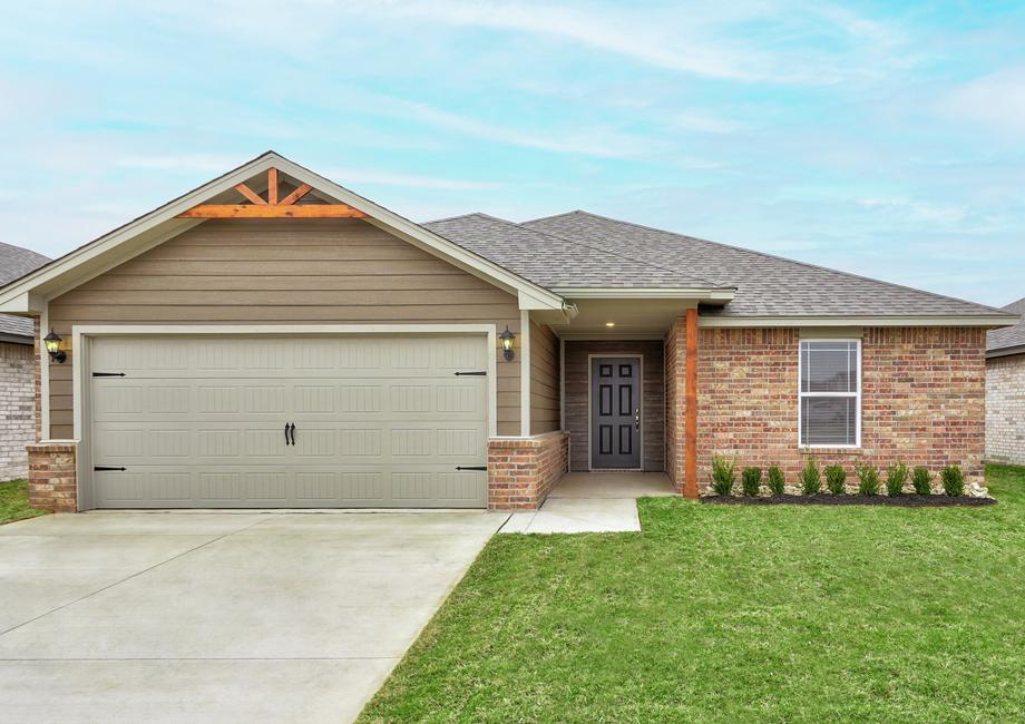 The Canton has a brick exterior with dark tan siding.