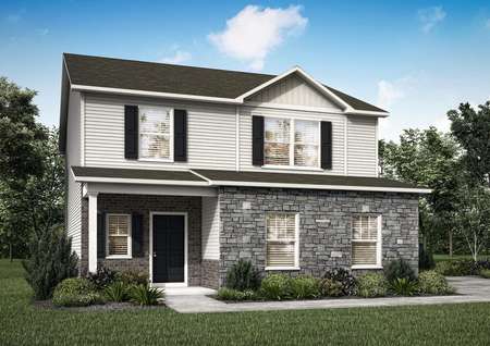 The Avery features a stunning selection of stone and brick, with a side-load garage, allowing for increased curb appeal.