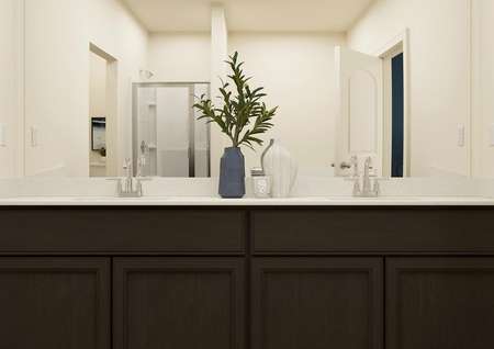 Rendering of the large owner's bathroom
  featuring a double sink vanity.