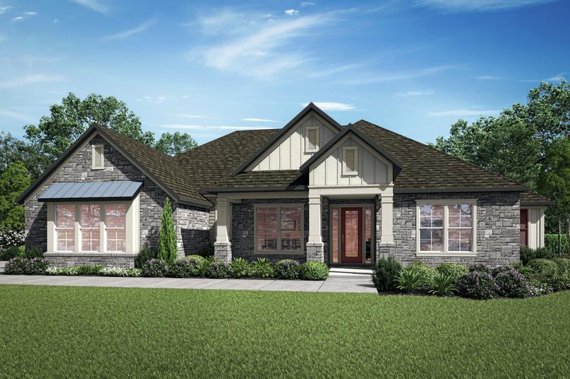 The Bradley is a one-story home with a beautiful stone exterior.
