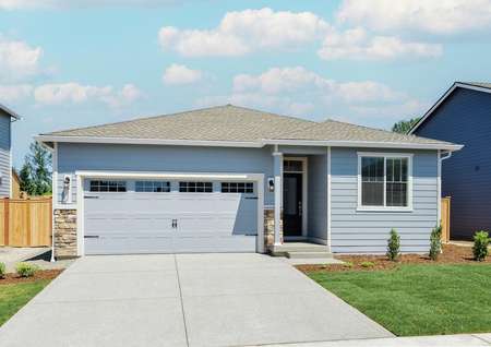 Single story home with siding and front yard landscaping