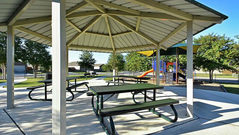 Luckey Ranch new home community park with gazebo and picnic benches