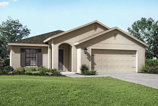 San Marino floor plan exterior view of the home with a two-car garage and a beautifully landscaped front yard.
