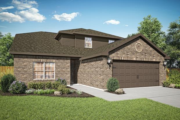 The Cypress is a stunning, two-story home with tan brick.