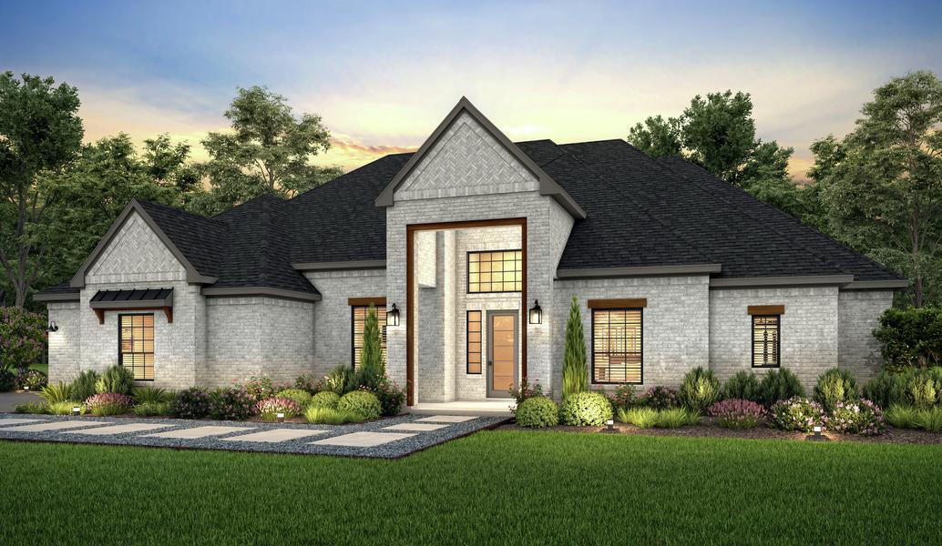 Dusk rendering of the two-story Timberline plan.
