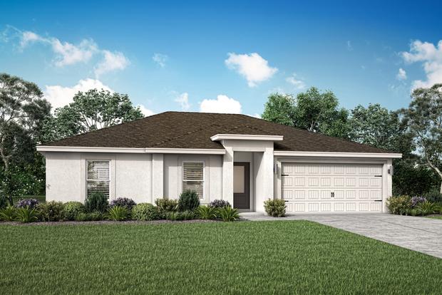 Rendering of a one-story home with excellent curb appeal.