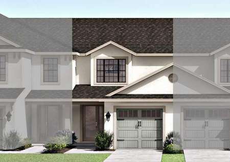 View of the Calabria floor plans renderings that is painted white and has dark colored roofing.